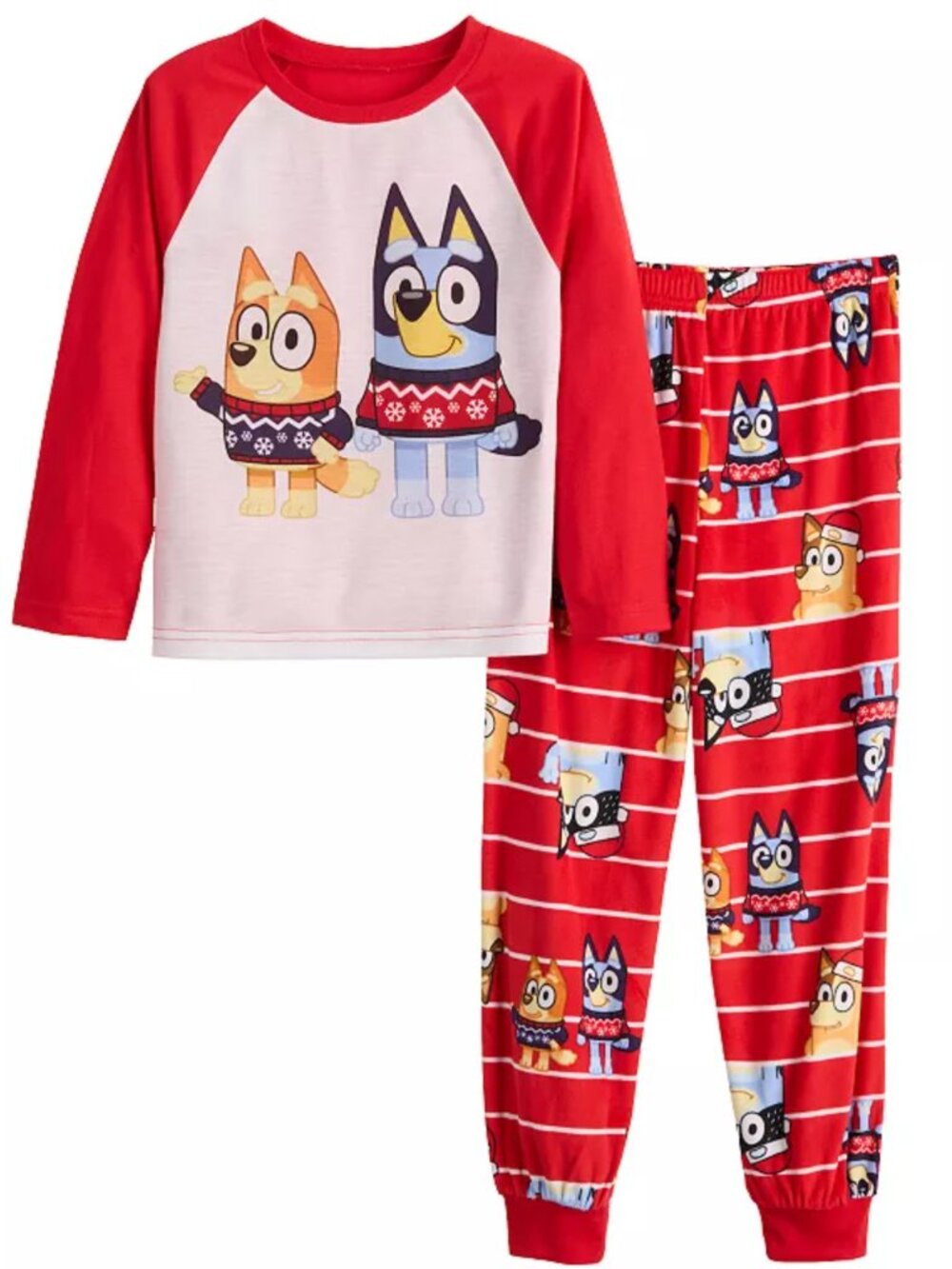 Bluey Christmas Pajamas 4 Bingo Red White Long Sleeve Top & Bottoms Unisex